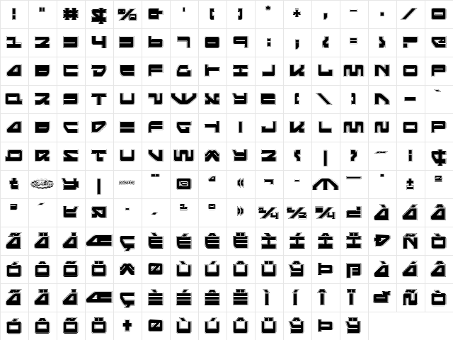 Searider Falcon Pro Regular  glyph index