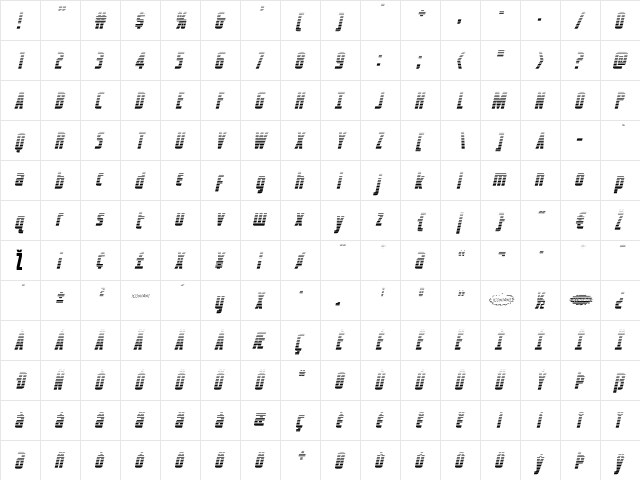 Captain Canaveral GradientItal Italic  glyph index