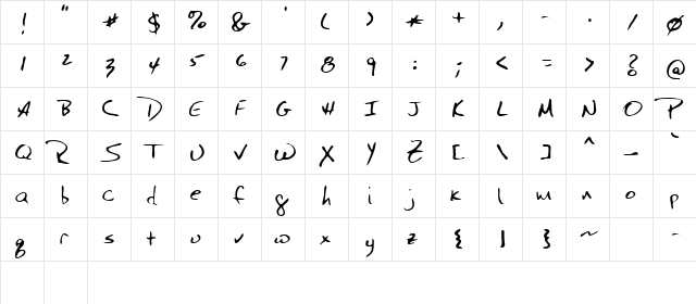 Tex Regular  glyph index