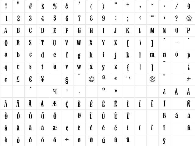ColonelAntique-Medium Regular  glyph index