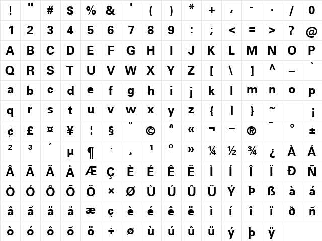 NovaSSK Bold  glyph index