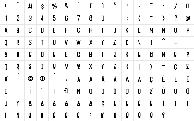 HANDLER Regular  glyph index