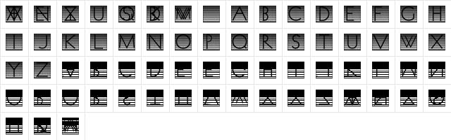 VenetianBlind Regular  glyph index
