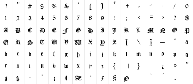 TUNGIA Regular  glyph index