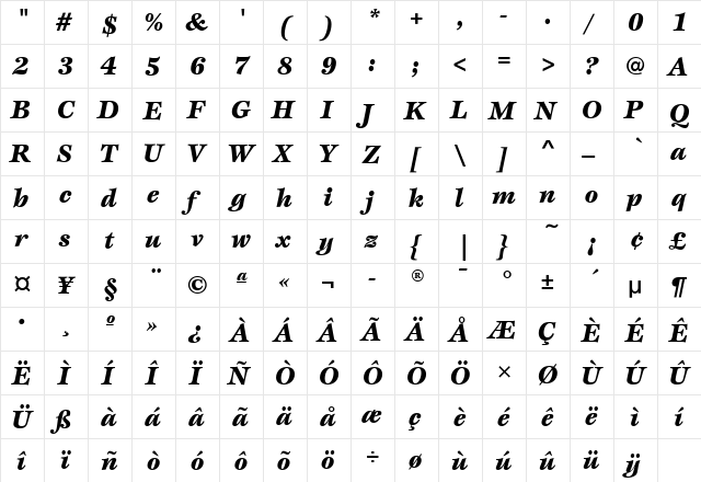 EspritMdITC Black Italic  glyph index