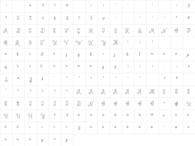 Yulisa Regular  glyph index