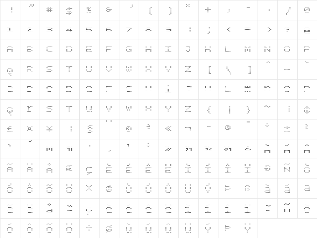 BPdotsUnicaseMinus Regular  glyph index