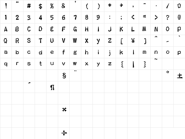 kakukaku1 Regular  glyph index