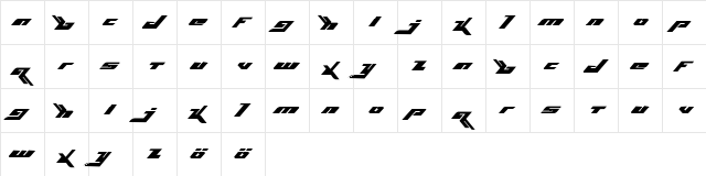 Bjork Regular  glyph index