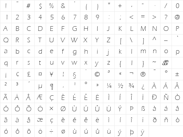 Speedo Light SSi Light  glyph index
