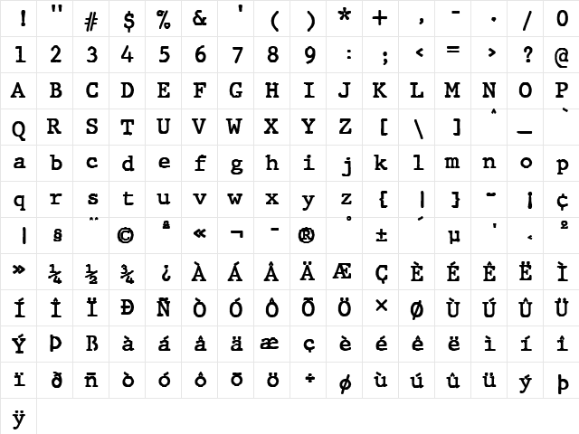 JMH Typewriter mono Regular  glyph index