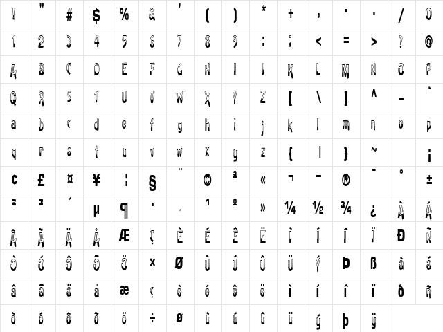 Badh Regular  glyph index