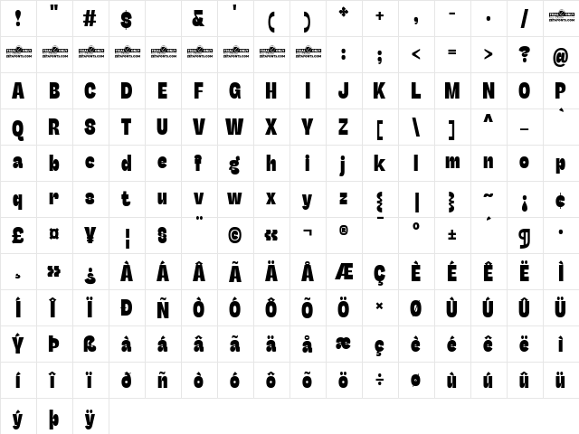 Stinger Slim Trial Heavy  glyph index