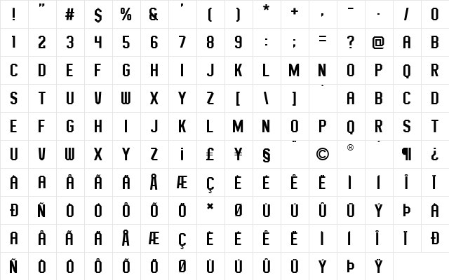 Big Star Regular  glyph index