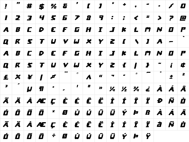 Coffin Stone Expanded Italic Expanded Italic  glyph index