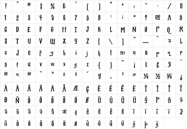Miscreant Medium  glyph index