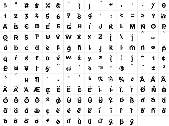 YentNotes Bold  glyph index