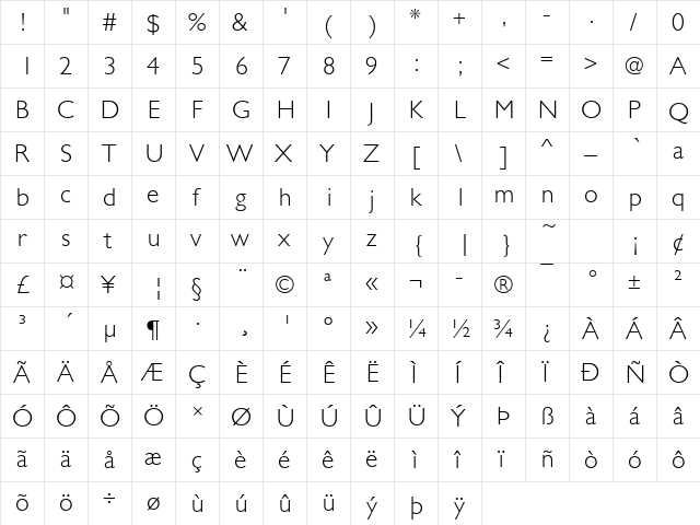URWGalaxieNo2TLig Regular  glyph index