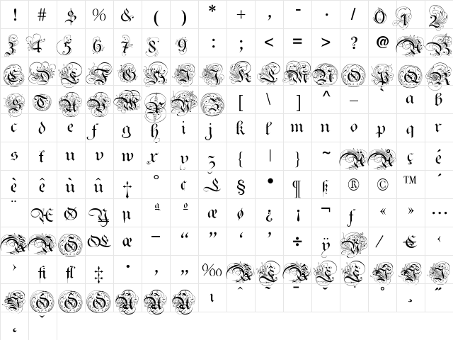 AyresRoyal Regular  glyph index