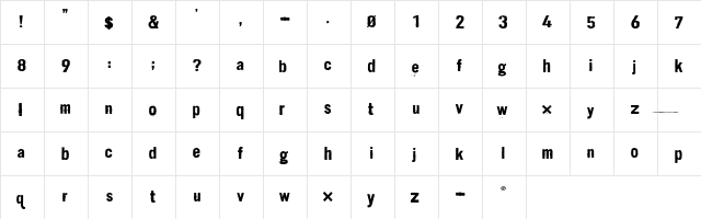 Dirt2 Stickler Regular  glyph index