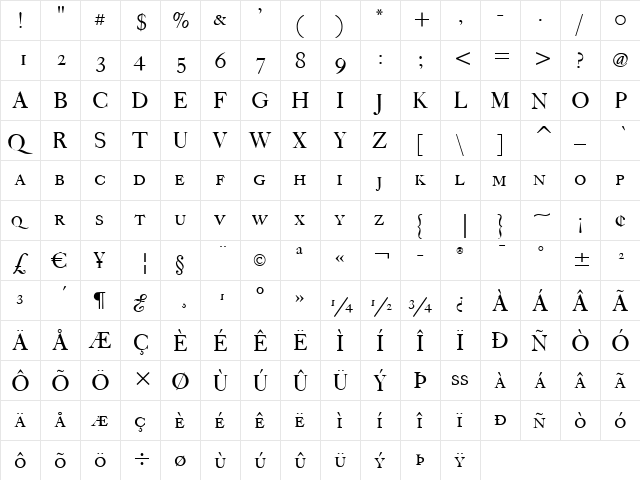 FCaslon 42 ITC Roman  glyph index