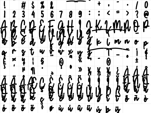 Jaroslaw Regular  glyph index