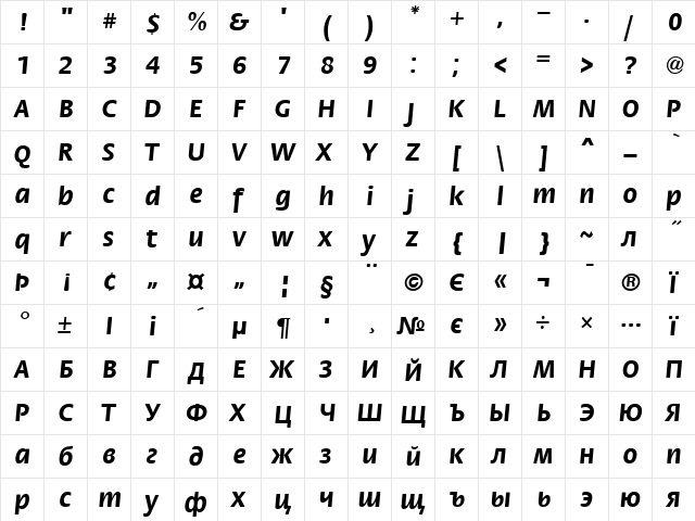 Fiesta Bold  glyph index