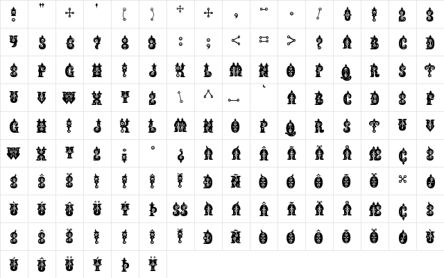 Buxotic Regular  glyph index