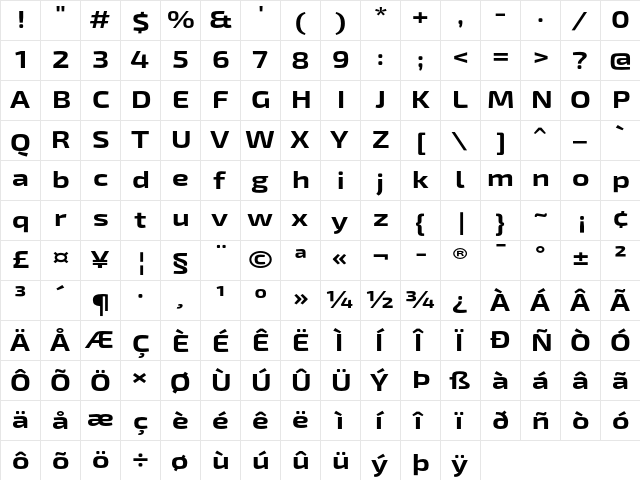 Exo 2 Bold Expanded  glyph index