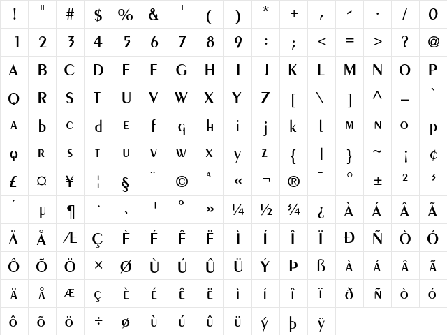 CremeSSi SemiBold  glyph index