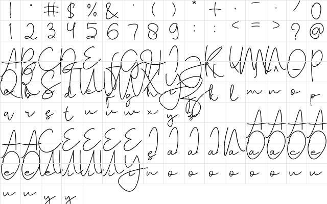 Tallitha Free Regular  glyph index