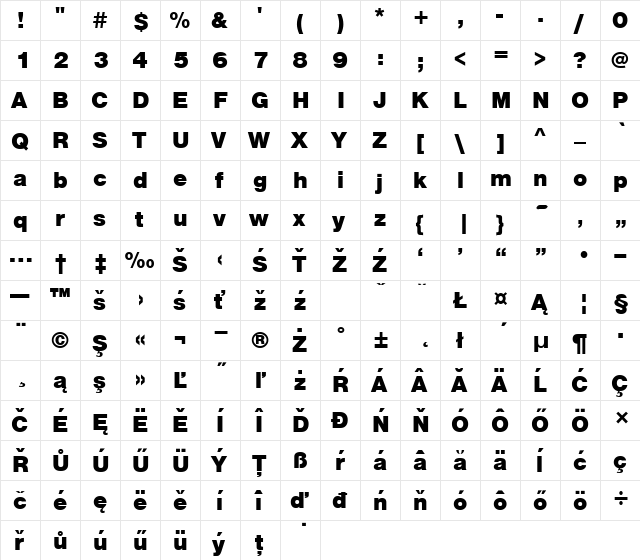 NimbuSanDEEBla Regular  glyph index