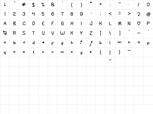 Queen of Love Regular  glyph index