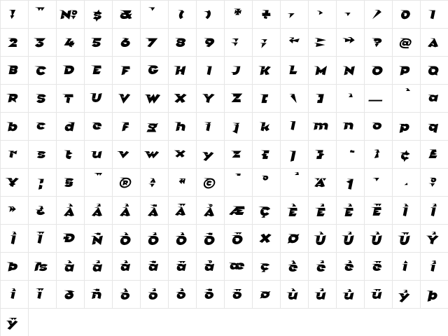 Griffin Italic  glyph index