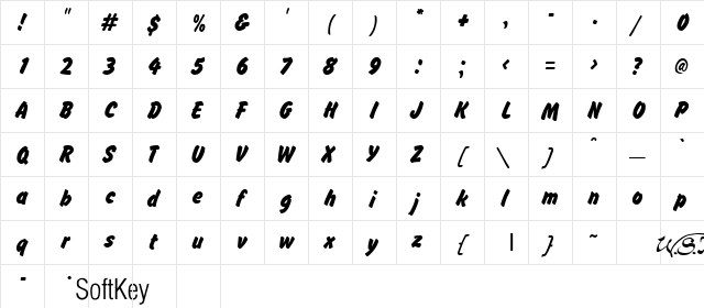 Brush Hand Regular  glyph index
