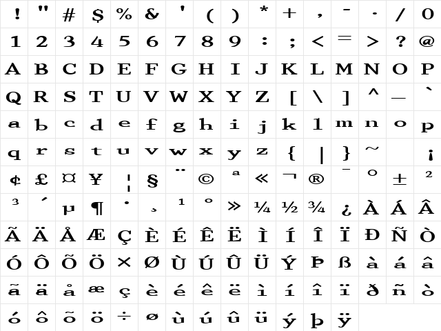 FZ ROMAN 29 EX Normal  glyph index