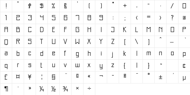 Just Square LT Std Cyrillic Light  glyph index