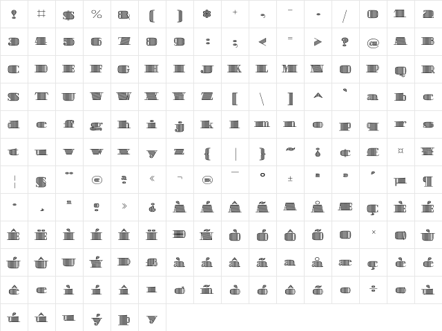 Boldoni Gray  glyph index