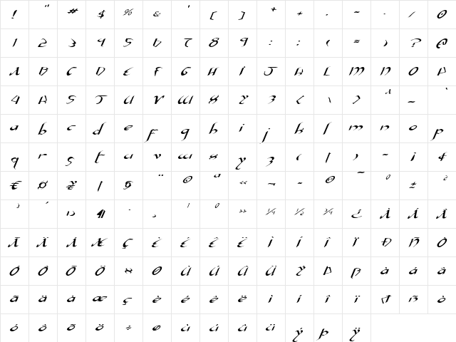 Xaphan II Expanded Italic Expanded Italic  glyph index