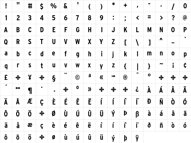 Interstate-BoldCondensed Regular  glyph index