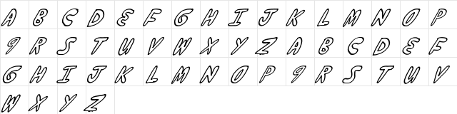 yumernub slanty Regular  glyph index