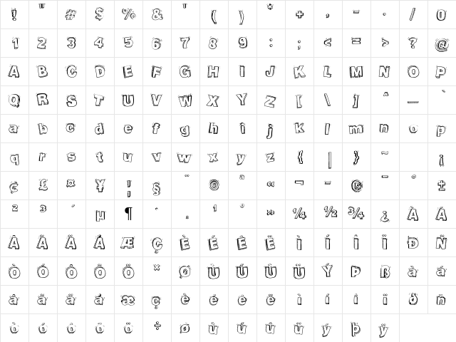 Packaging Funny Regular  glyph index