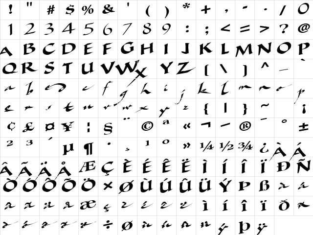 Ancient Regular  glyph index