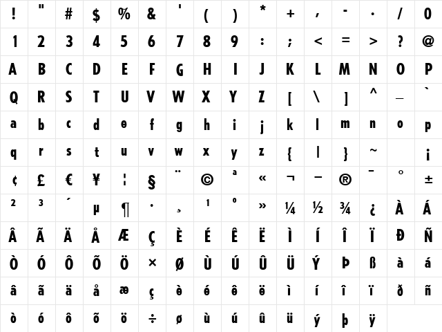 Tremolo Regular  glyph index
