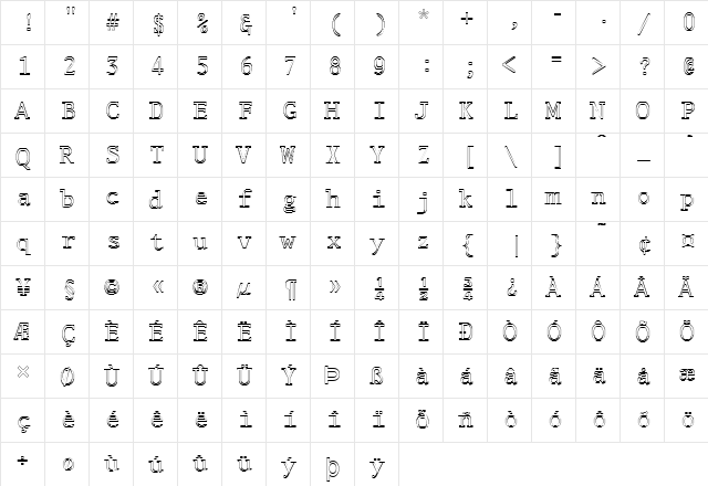 FZ DIGITAL 1 HOLLOW Normal  glyph index