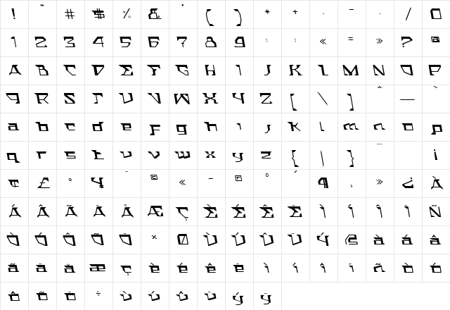 ACTStern Italic  glyph index