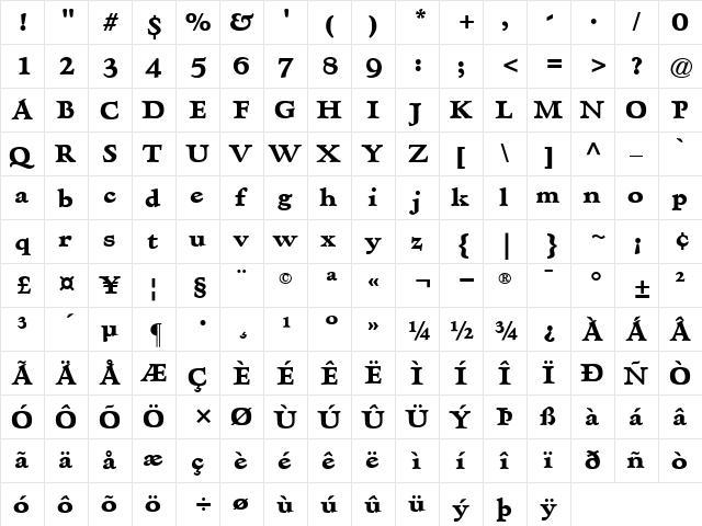 Hadriano-ExtraBold Extra Bold  glyph index