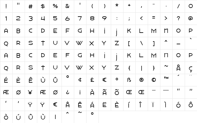 Watertown Regular  glyph index