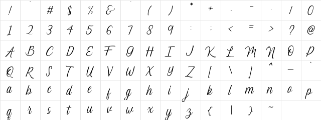 Lucy Carter Regular  glyph index