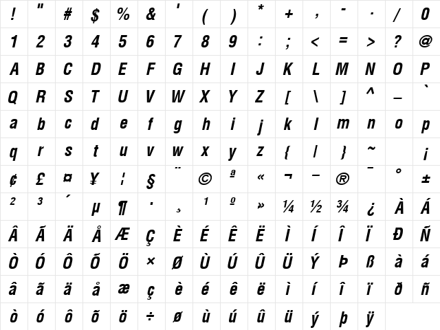 ContextCondSSK BoldItalic  glyph index